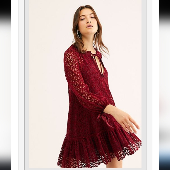 Free People Dresses & Skirts - Free People Burgundy Lace Babydoll Dress Medium